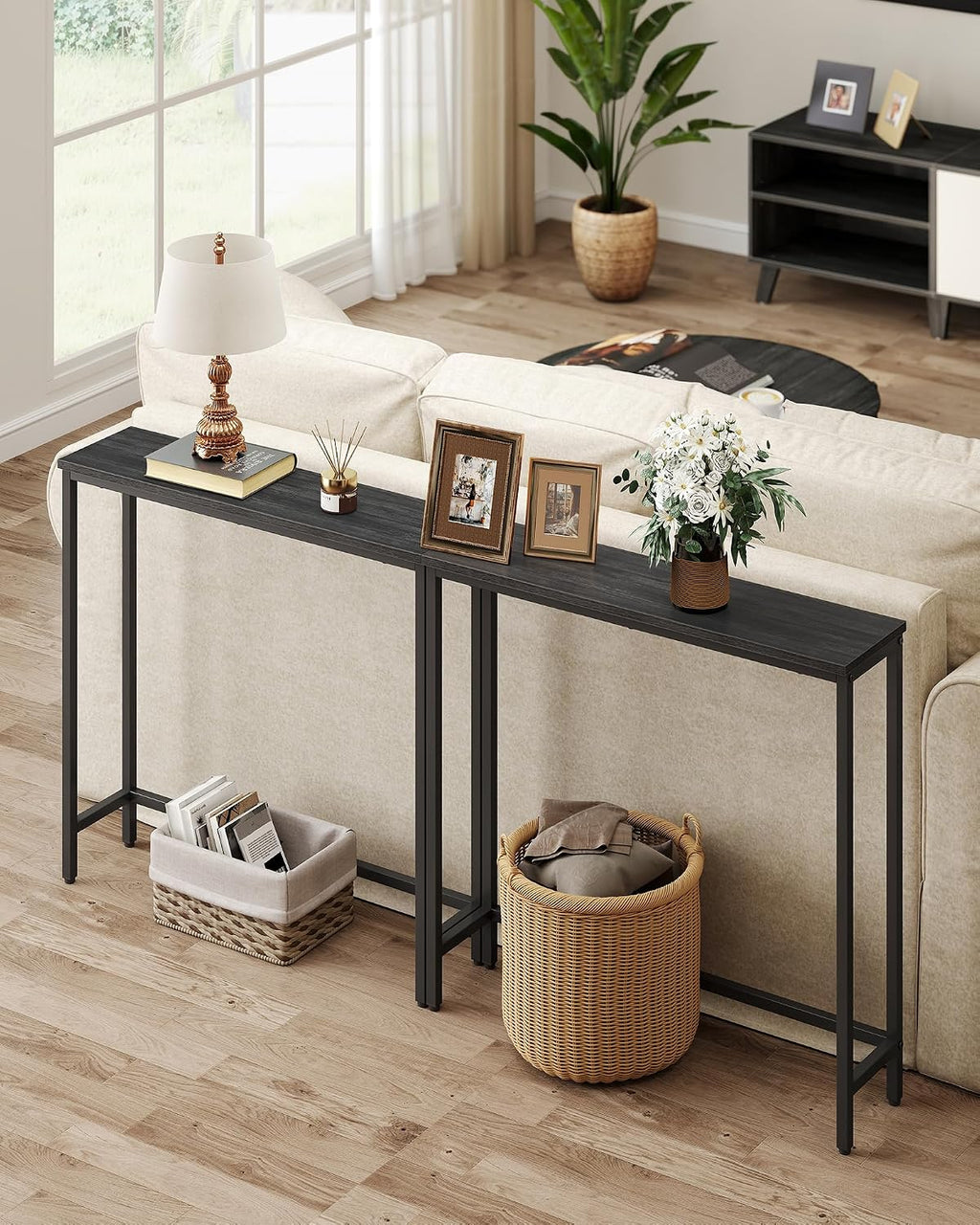 Gray Black Single Tier Console Table