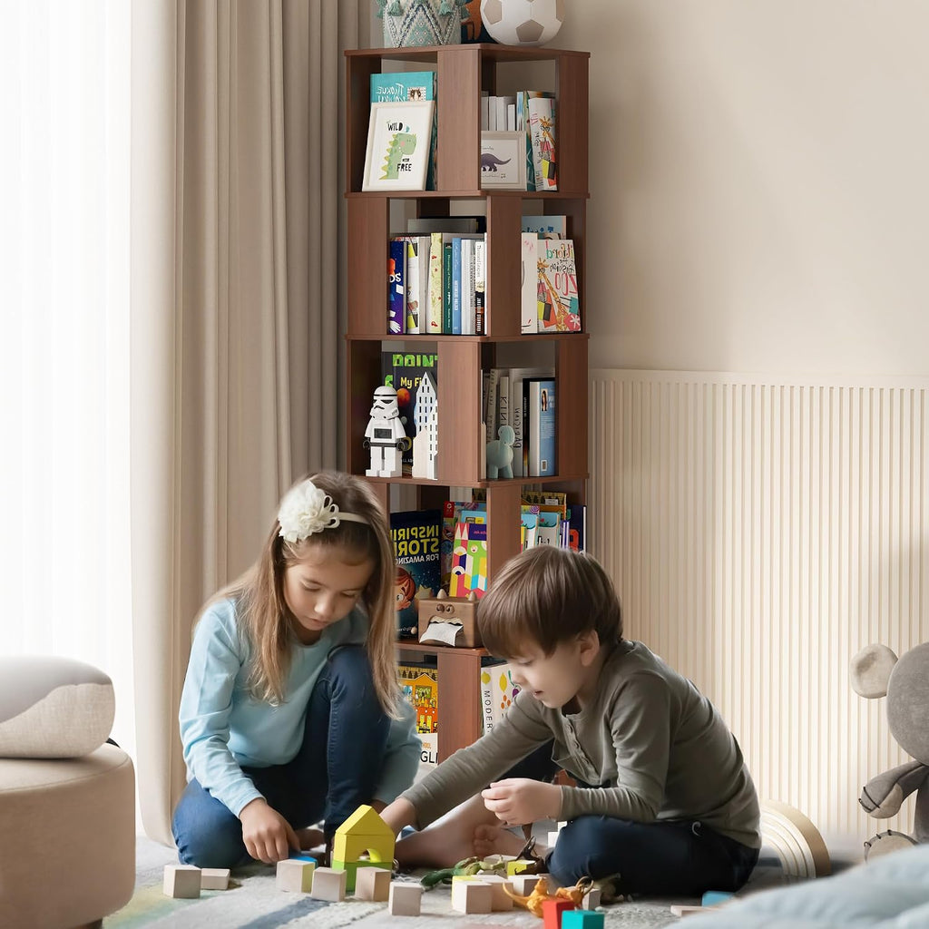 Brown Wooden Rotating Bookshelf