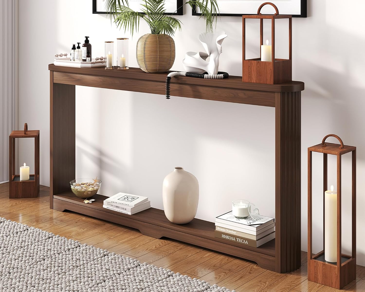 Walnut Deep Storage Console Table