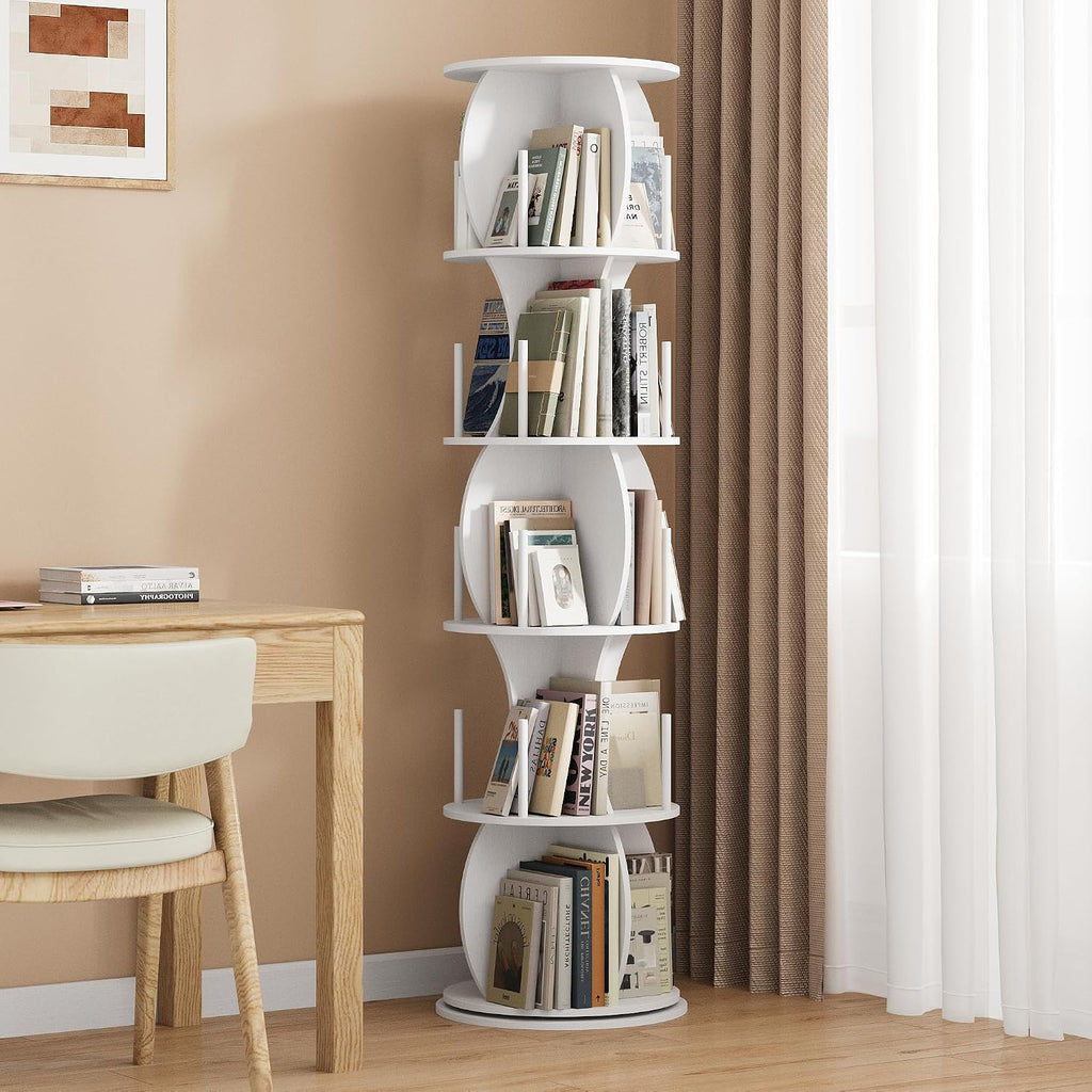 White 5 Tier Rotating Bookcase