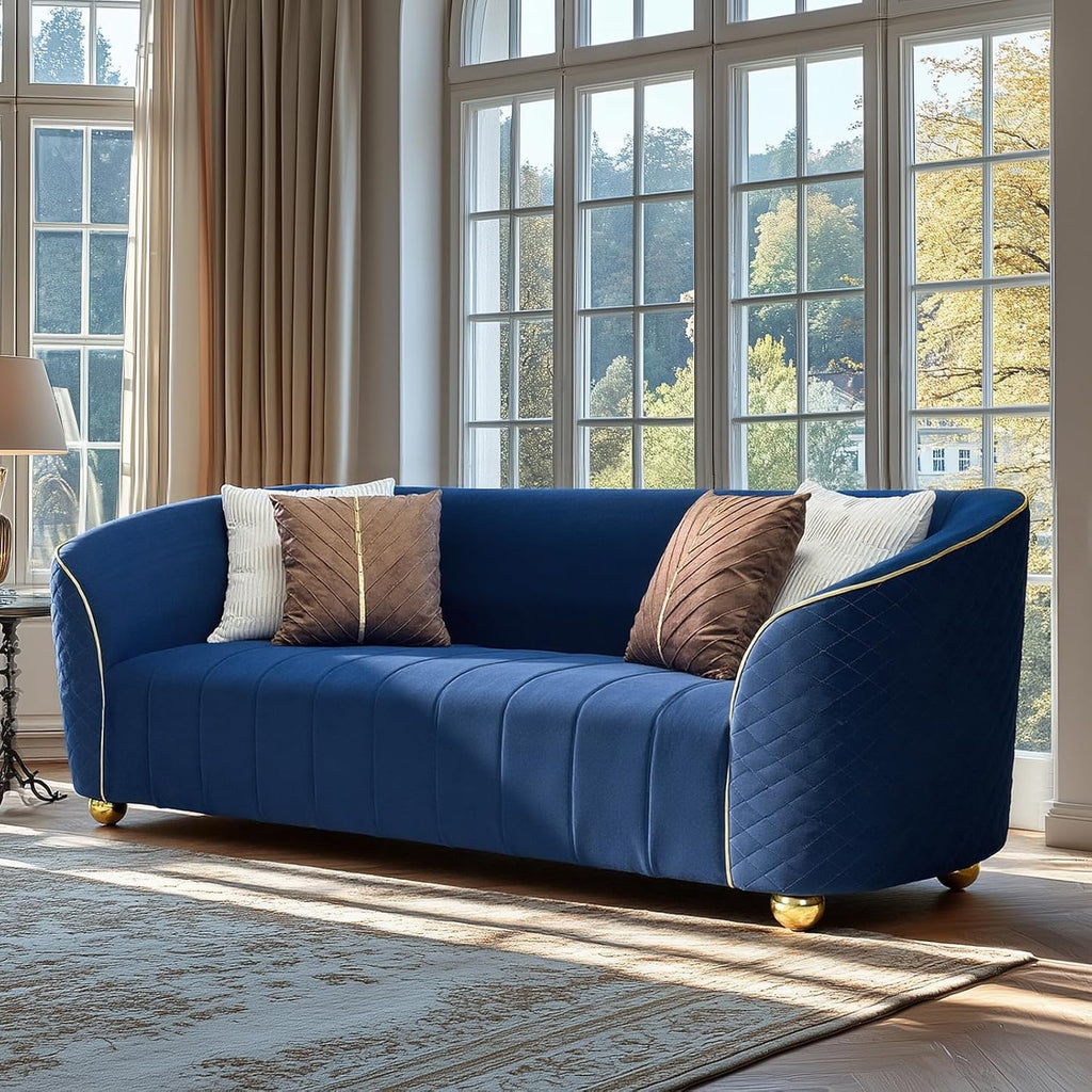 Blue Velvet Three Seater Sofa