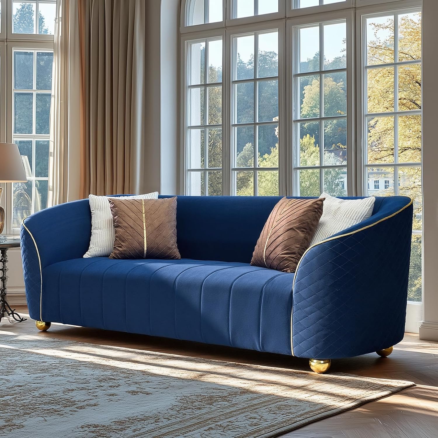 Blue Velvet Three Seater Sofa