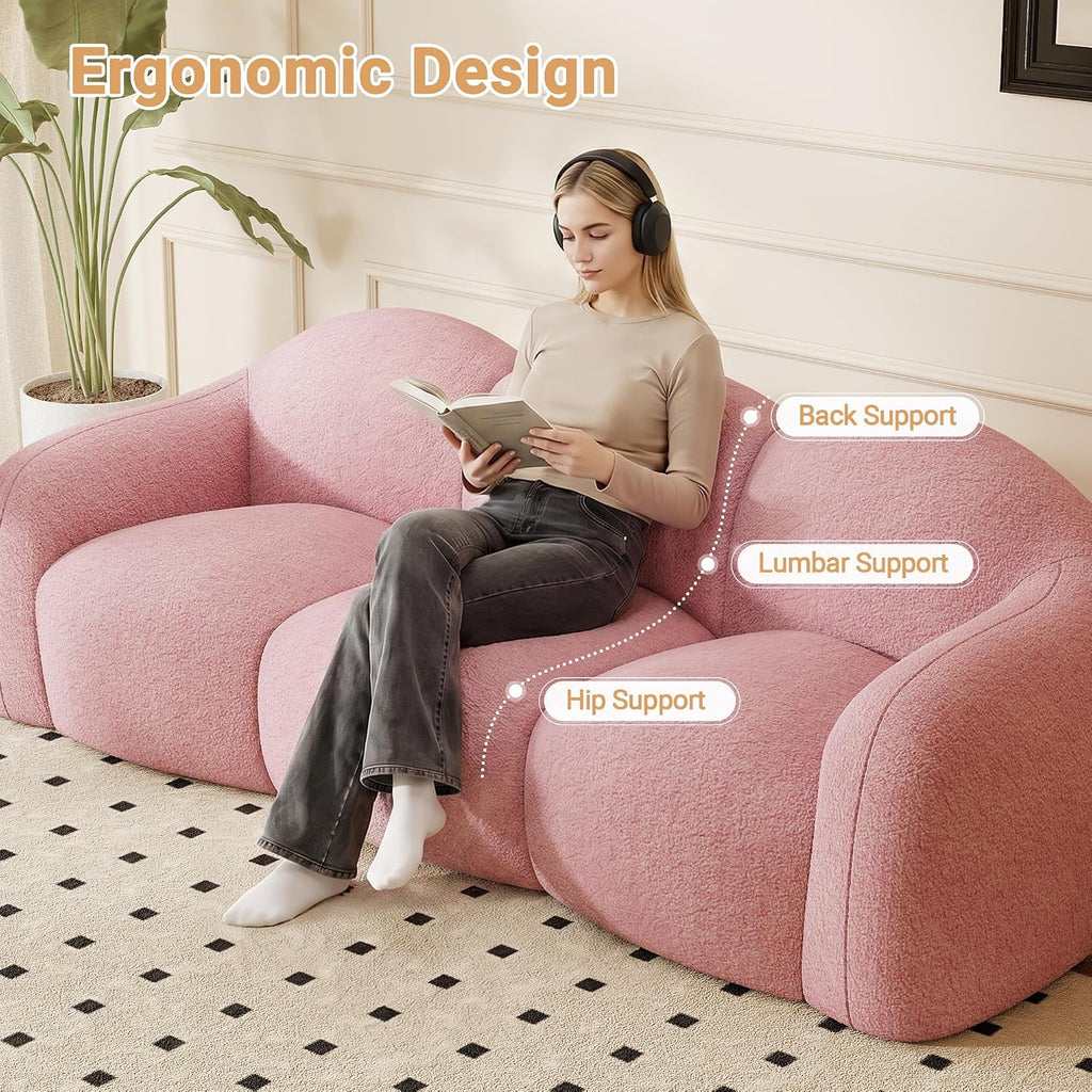 Pink Plush Curved Cloud Sofa