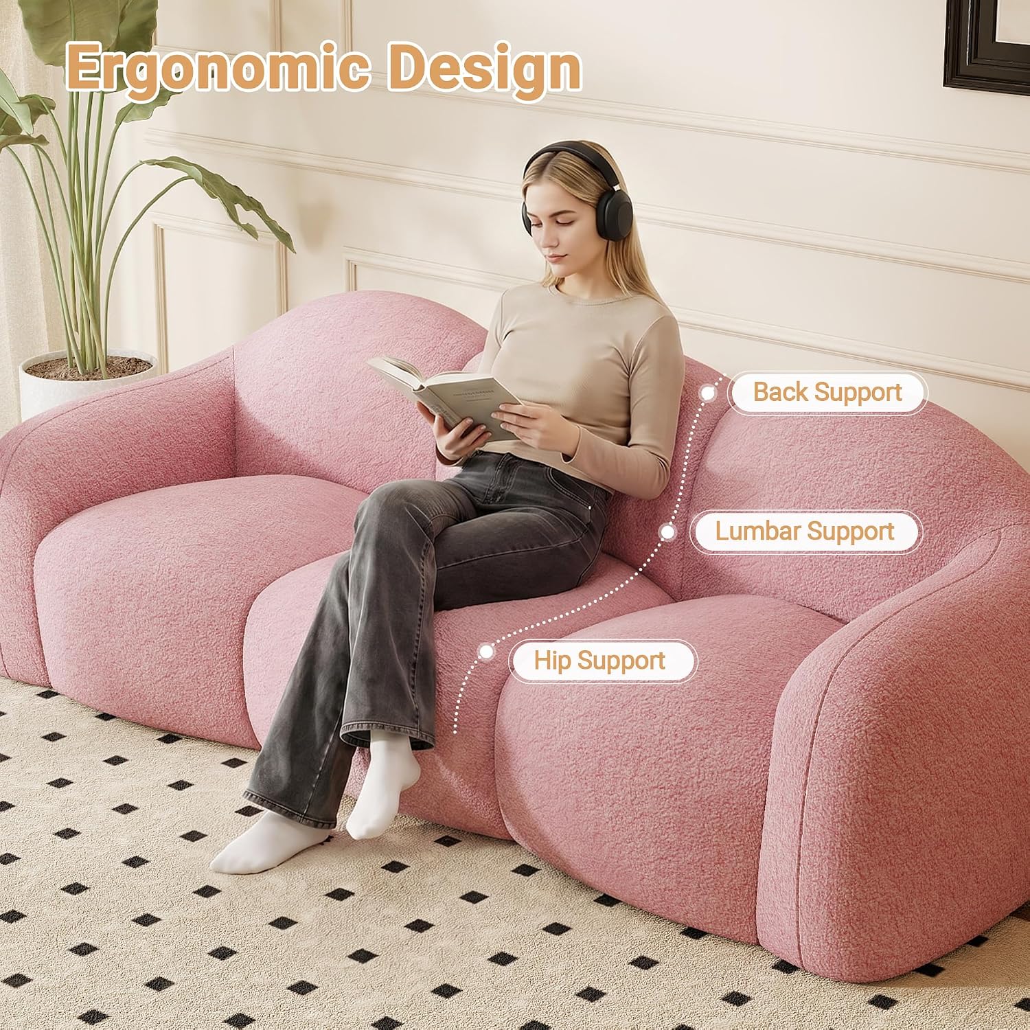 Pink Plush Curved Cloud Sofa