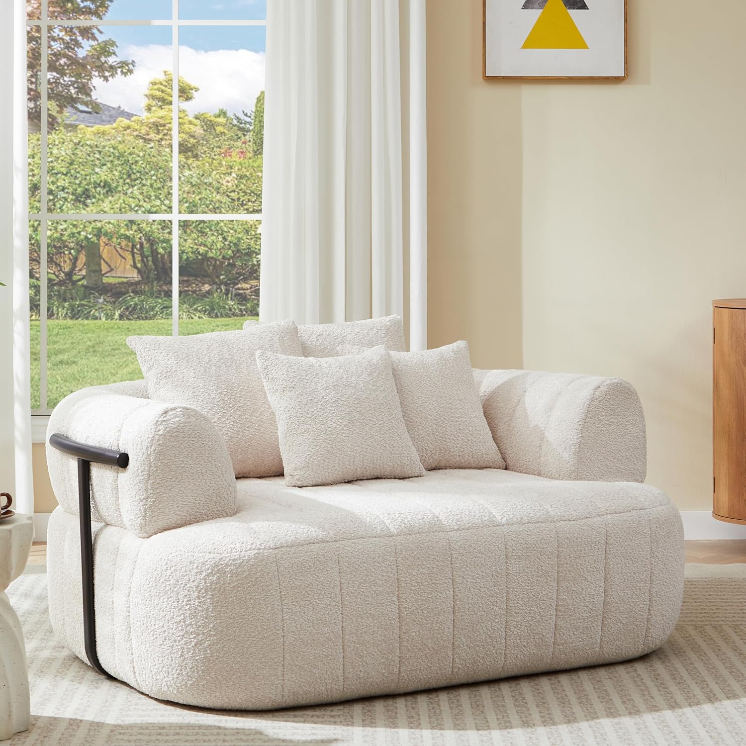 Beige Velvet Curved Lounge Sofa