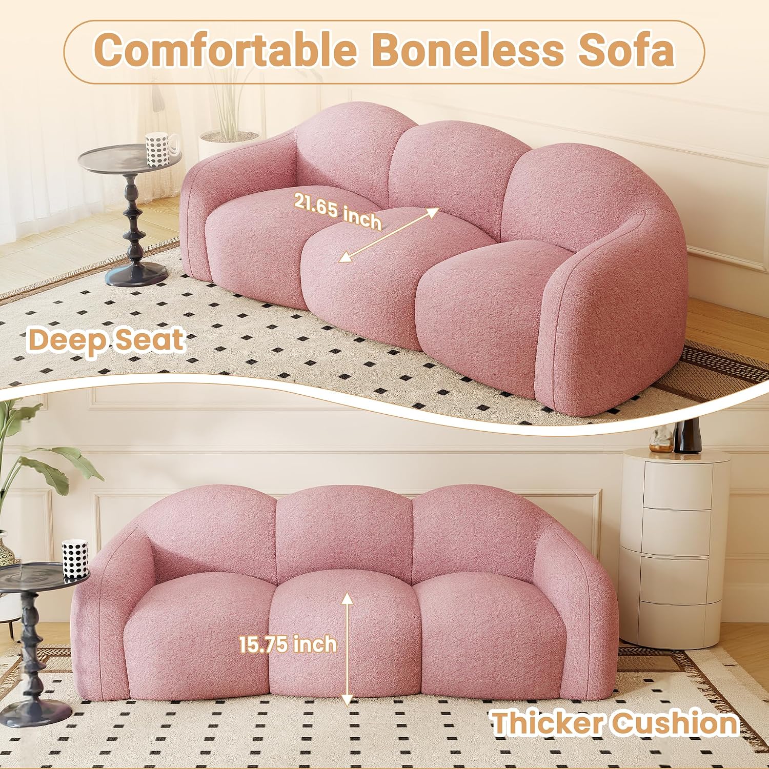 Pink Plush Curved Cloud Sofa