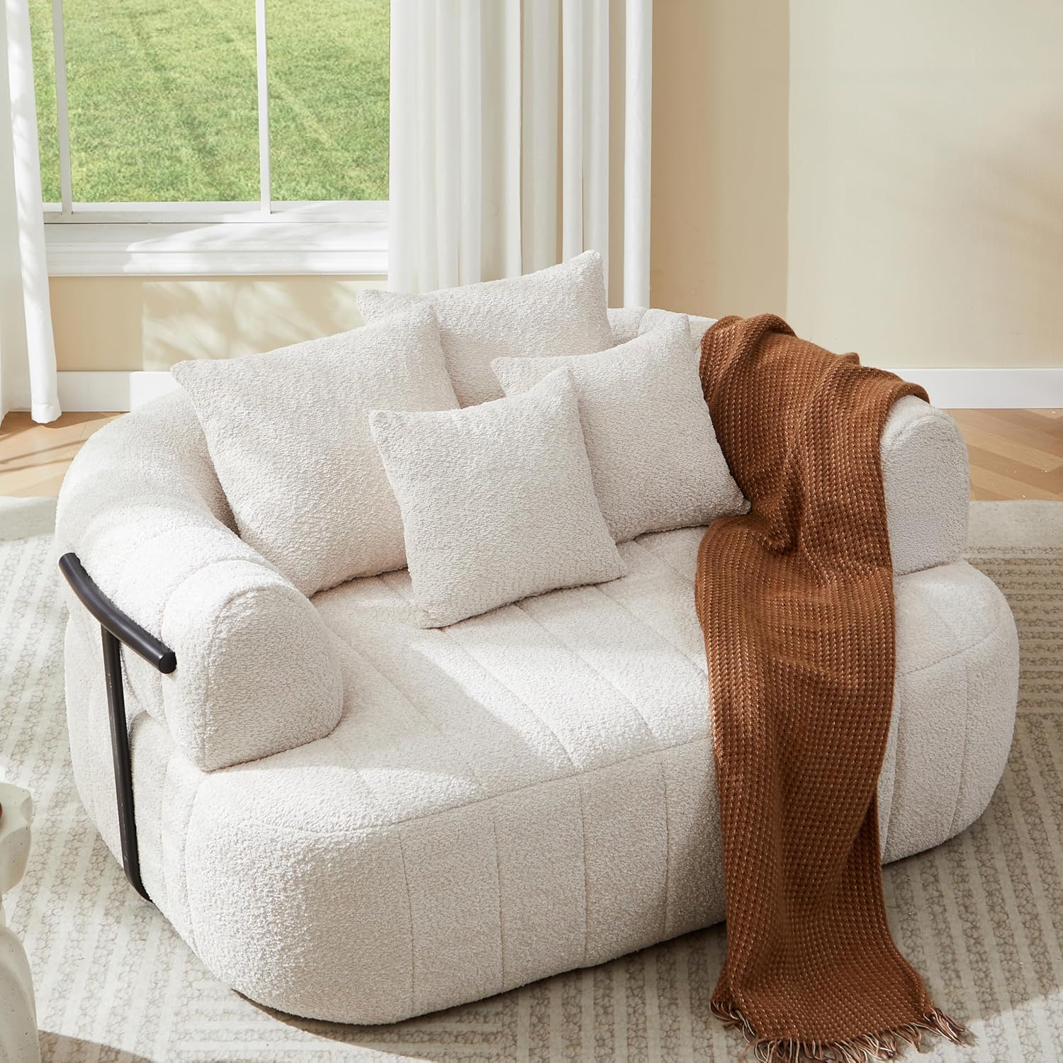Beige Velvet Curved Lounge Sofa