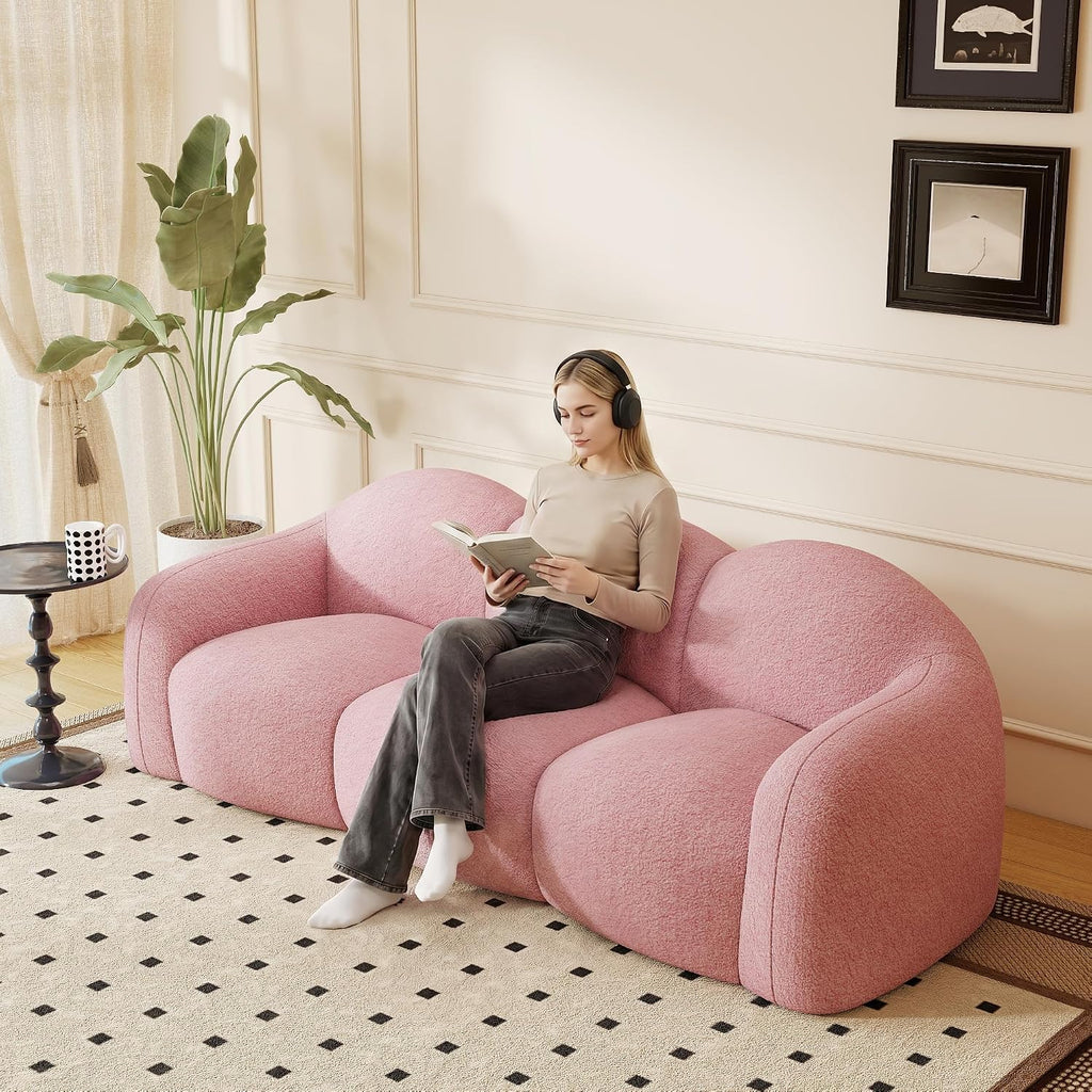 Pink Plush Curved Cloud Sofa