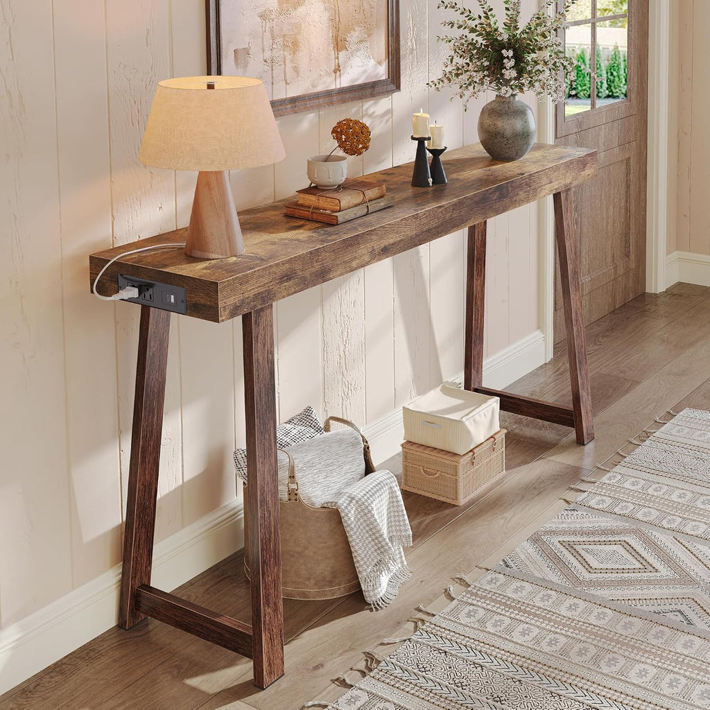 Rustic Brown Charging Console Table