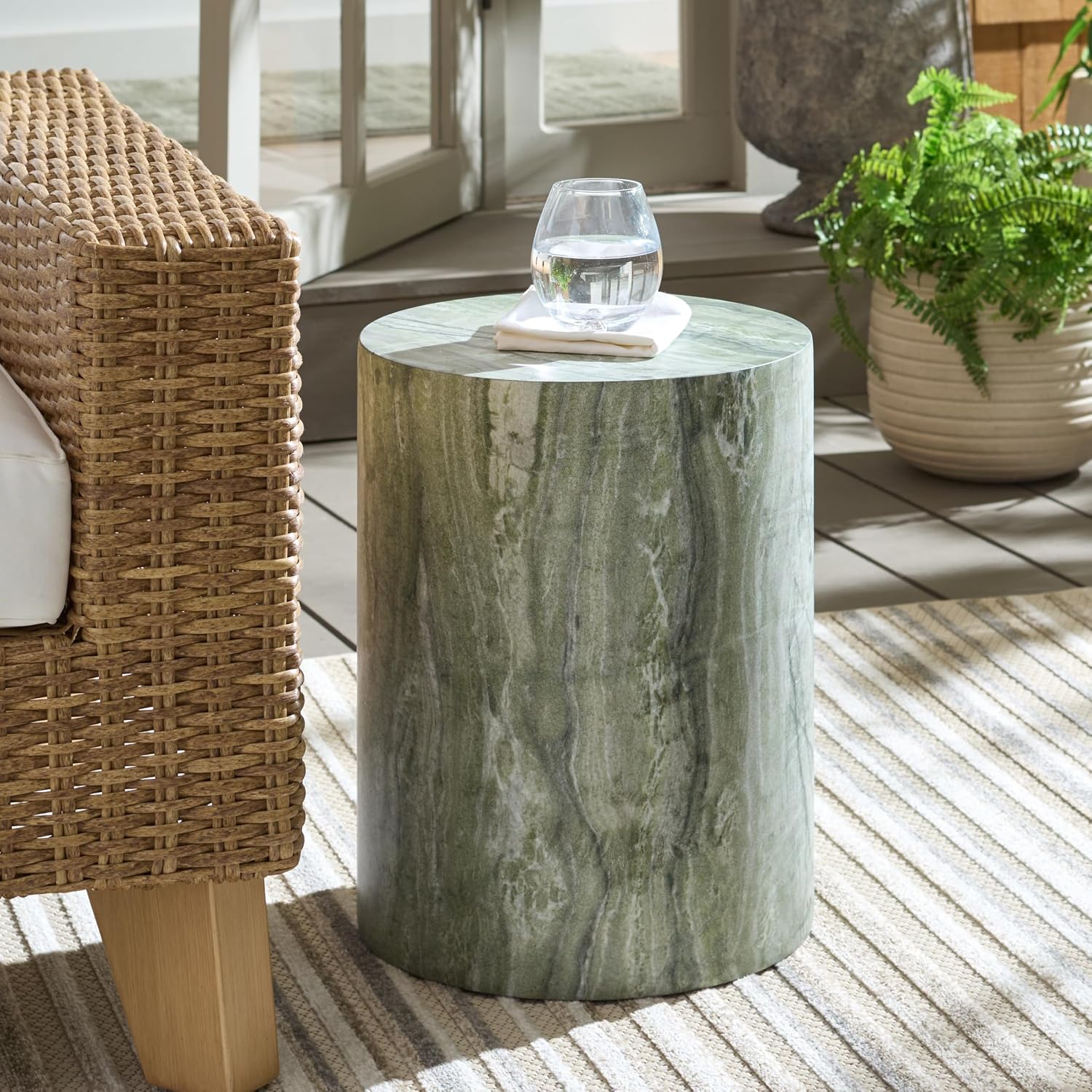 Green Marble Cylinder Side Table