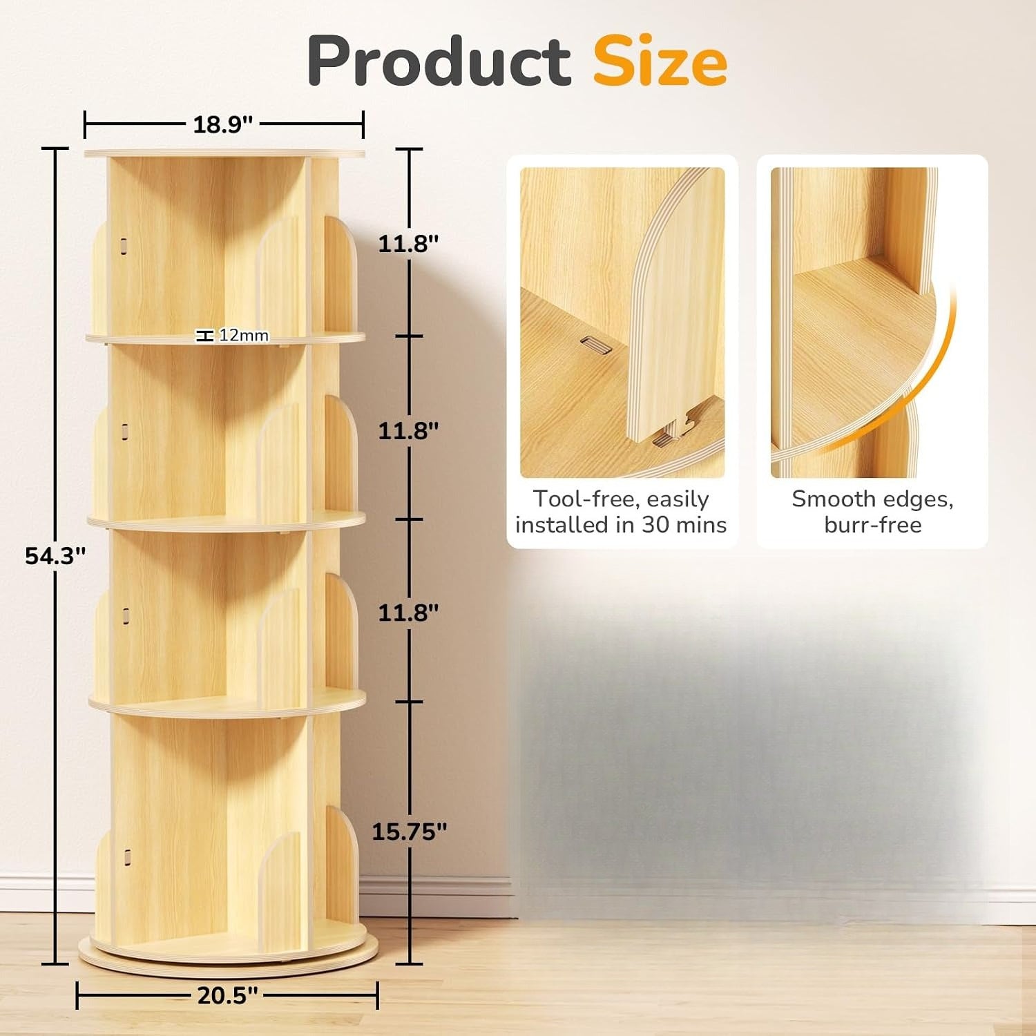 Tall Wooden Rotating Bookcase